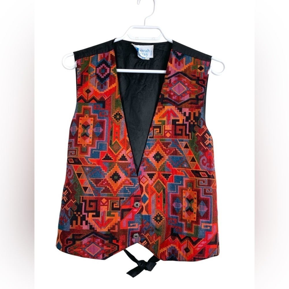 Deborah Murray Vintage Aztec Theme Vest, Back Tie, Size Med Excellent Condition
